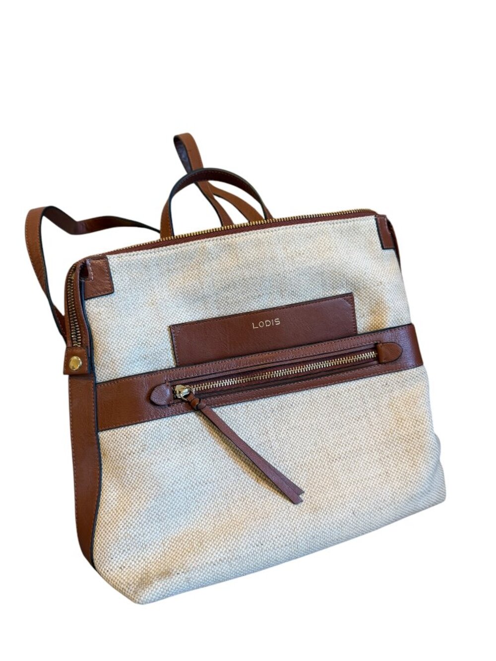 Lodis 'Pippa' Tan Canvas with Leather Trim Backpack